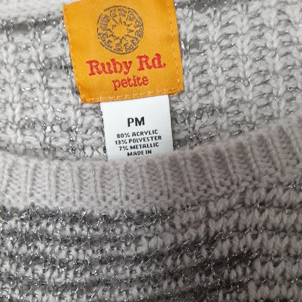 Ruby Rd. Medium Petite Gray Sweater W/Silver Meta… - image 3